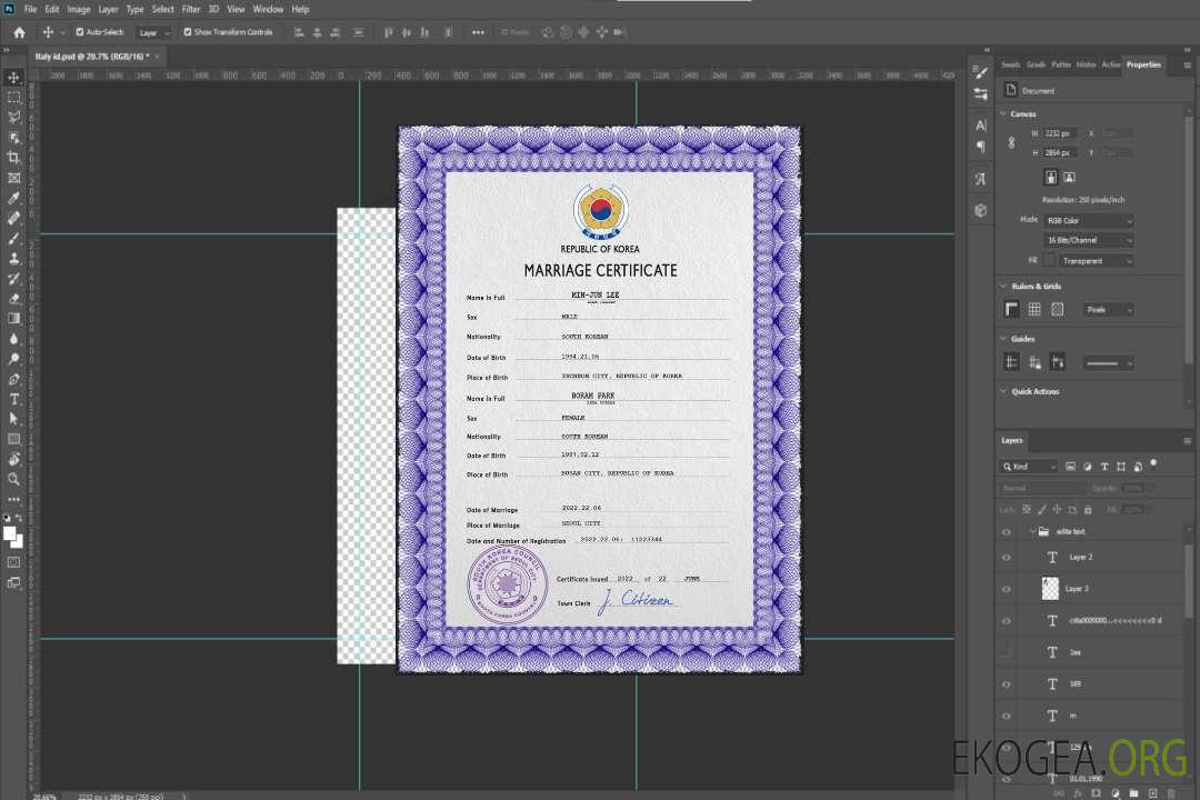 Modèle PSD de certificat de mariage en Corée du Sud template